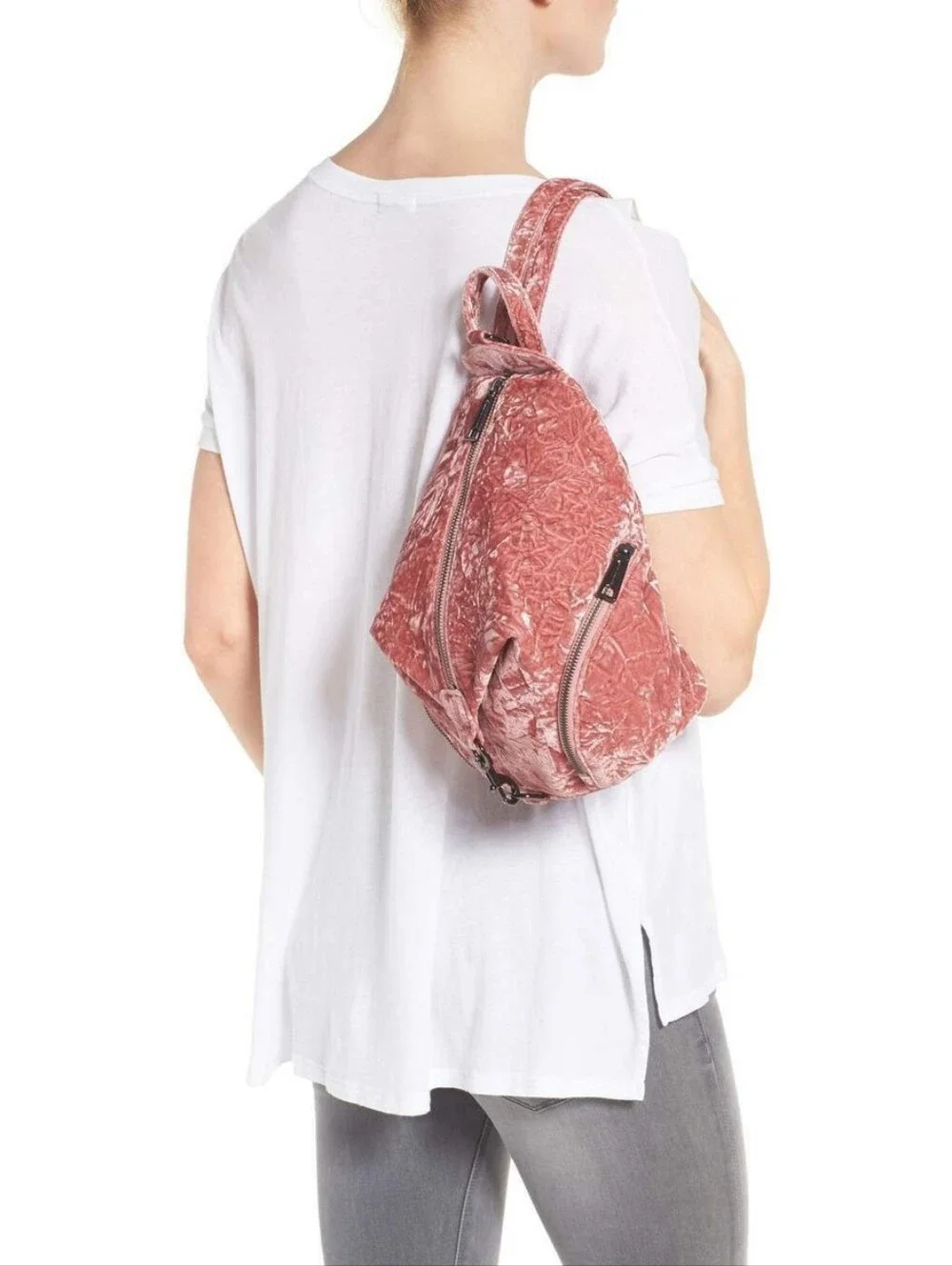Rebecca Minkoff Julian Pink Crushed Velvet Backpack Purse Bag